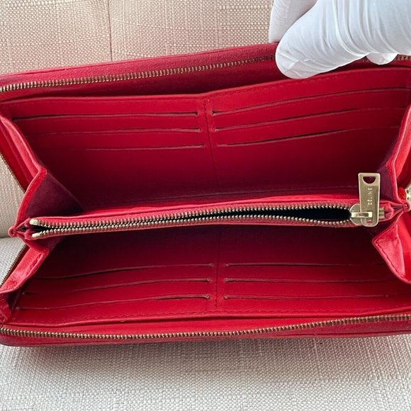 Celine Women Clutch Wallet Card Holder Red/Gray Genuine Leather Zip Around Purse - Picture 7 of 12